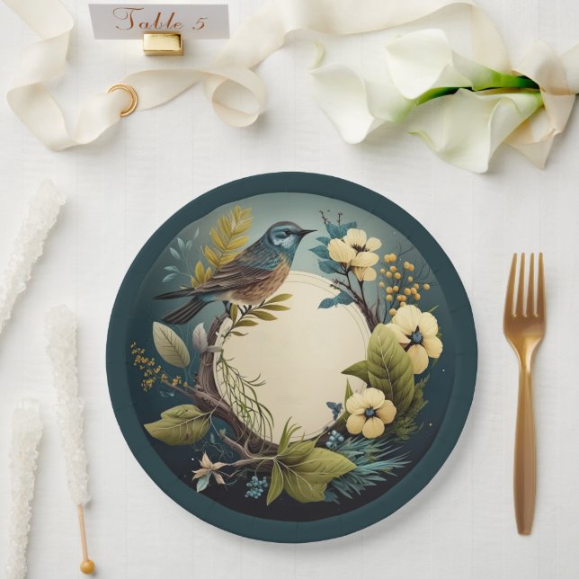 Elegant party cardboard plate with natural motif (Wedding)