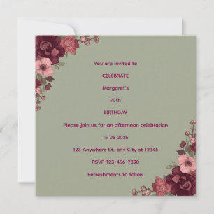 Elegant Party Dark Floral 70th Birthday Card