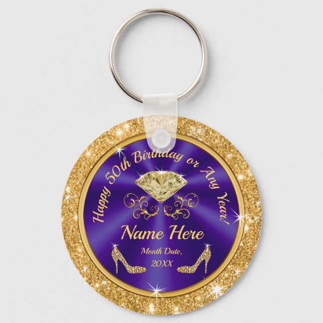 Elegant, Party Favours for 50th Birthday Female Key Ring (Front)