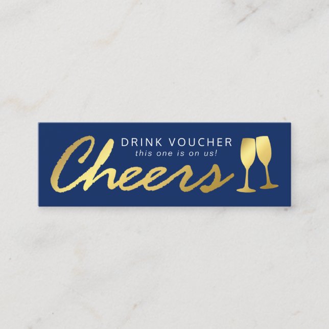 Elegant Party Free Drink Voucher | Blue Gold Mini Business Card (Front)