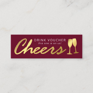 Elegant Party Free Drink Voucher Burgundy Gold Mini Business Card