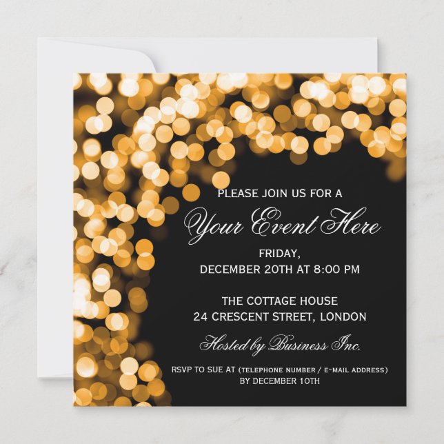 Elegant Party Invitation Gold Sparkly Black (Front)