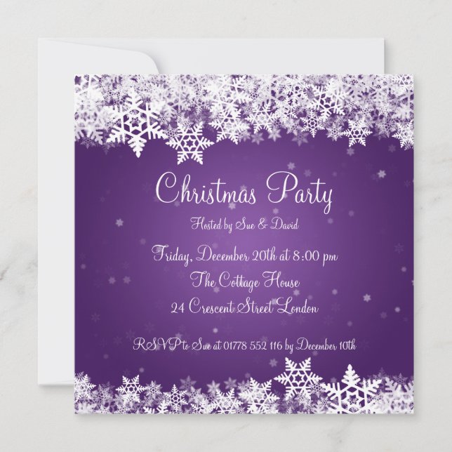 Elegant Party Invitation Winter Snowflakes Purple (Front)