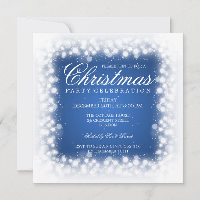 Elegant Party Magic Sparkle Blue Invitation (Front)