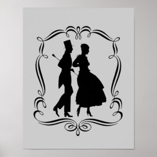 Elegant Party Man And Woman Silhouette Art Poster