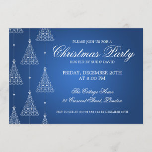 Elegant Party Merry Christmas Trees Blue Invitation