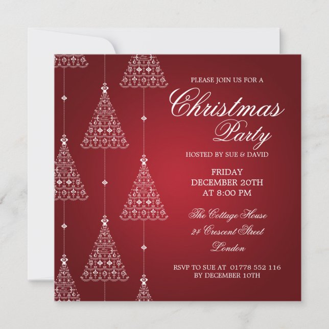Elegant Party Merry Christmas Trees Red Invitation (Front)