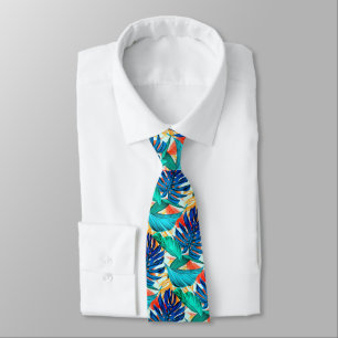 Elegant Party Neck Tie with Tropical Palm Leaves 
