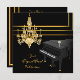 Elegant Party Piano Chandelier Gold Champagne Invitation