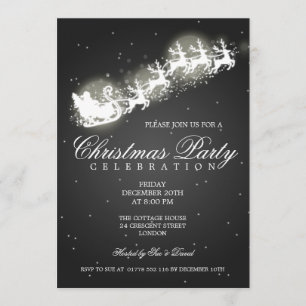 Elegant Party Santa Sparkle Black Invitation