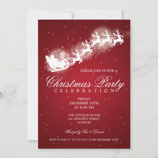 Elegant Party Santa Sparkle Red Invitation (Front)