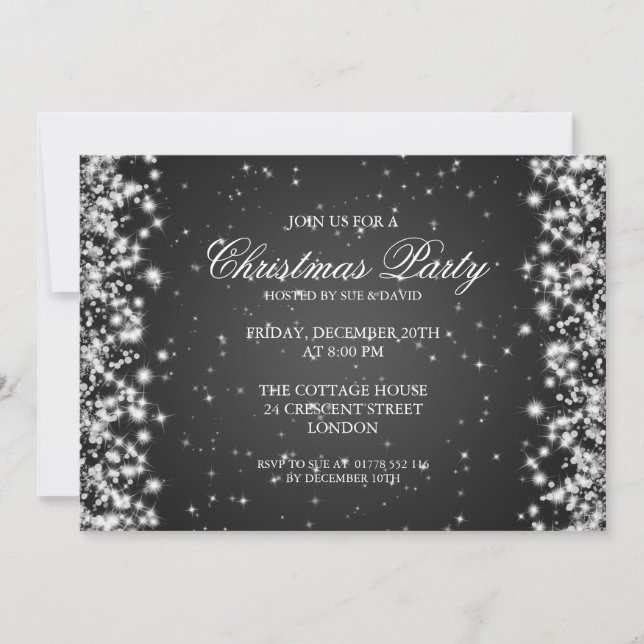 Elegant Party Sparkle Black Invitation (Front)