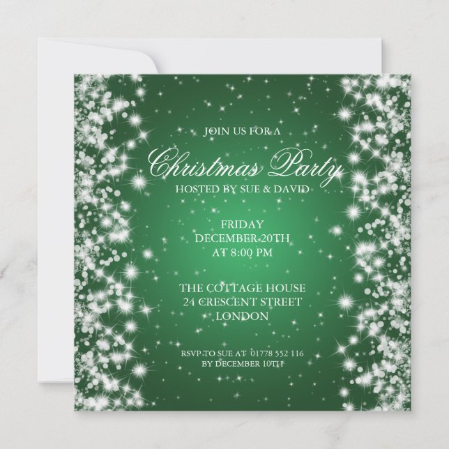 Elegant Party Sparkle Green Invitation (Front)