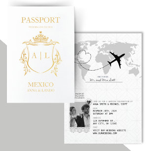 Elegant Passport Destination Wedding Black & White Foil Card