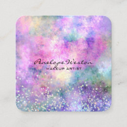 Elegant Pastel Abstract with Silver Glitter Square Business Card