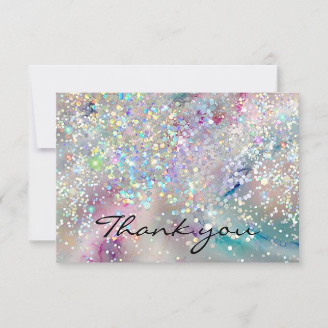 Elegant Pastel Alcohol Ink Holographic Glitter Thank You Card (Front)