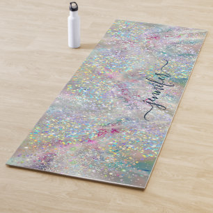 Elegant Pastel Alcohol Ink Holographic Glitter Yoga Mat
