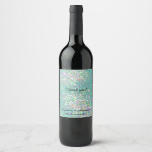 ELEGANT PASTEL AQUA HOLOGRAPHIC SPOT WINE LABEL