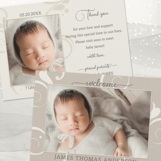 Elegant Pastel Baby Photo Birth Announcement (Creator Uploaded)