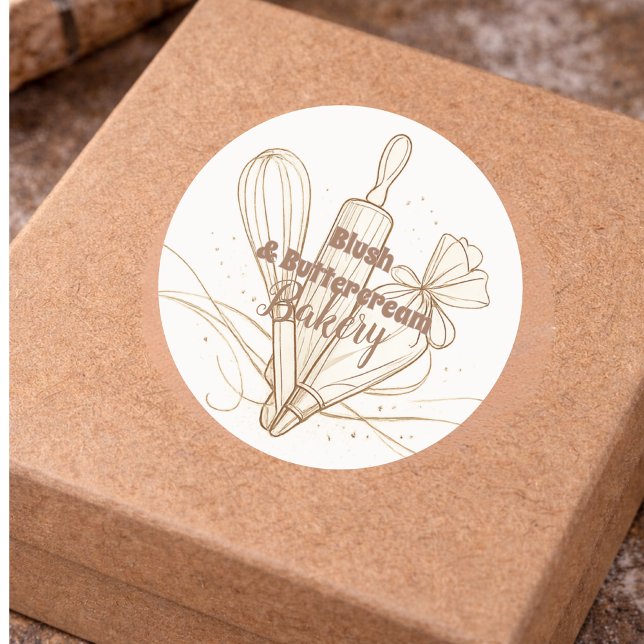 Elegant Pastel Bakery Branding Classic Round Sticker (Creator Uploaded)