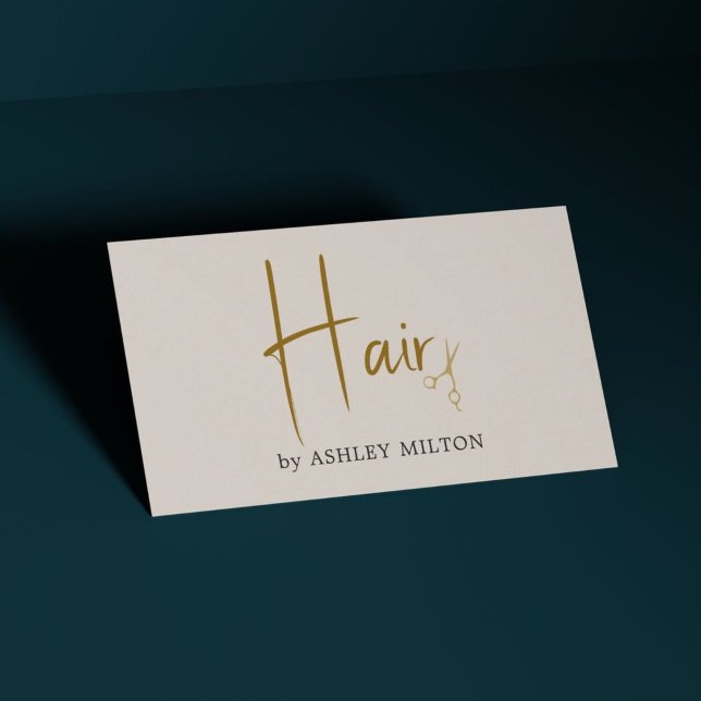 Elegant Pastel Beige Golden Scissors Hair Business Card (Creator Uploaded)