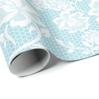 Elegant Pastel Blue and White Lace Wrapping Paper