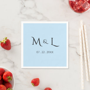 Elegant Pastel Blue.Black Monogram & Date Wedding Napkin