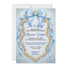 Elegant Pastel Blue Bow Boy Baby Shower
