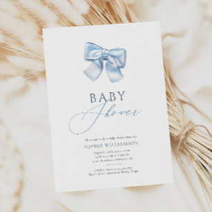 Elegant Pastel Blue Coquette Bow Baby Shower Invitation
