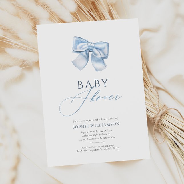 Elegant Pastel Blue Coquette Bow Baby Shower Invitation (Creator Uploaded)