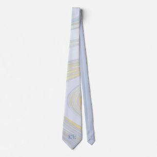 Elegant Pastel Blue Gold Marble Pattern Initials Tie
