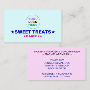 Elegant Pastel Blue & Pink Colour   Bakery Logo Business Card