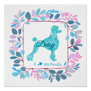 Elegant Pastel Blue Poodle Poster   Personalised