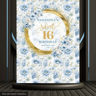 Elegant Pastel Blue Sweet Sixteen Gold Glitter   Tapestry