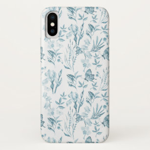Elegant pastel blue vintage butterfly floral Case-Mate iPhone case