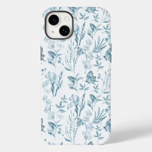 Elegant pastel blue vintage butterfly floral Case-Mate iPhone 14 plus case