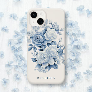 Elegant Pastel Blue Watercolor Roses Personalised Case-Mate iPhone 14 Case