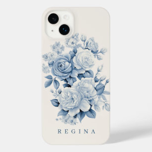 Elegant Pastel Blue Watercolor Roses Personalised iPhone 14 Plus Case