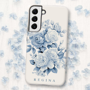 Elegant Pastel Blue Watercolor Roses Personalised Samsung Galaxy Case