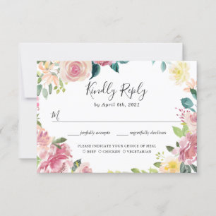 Elegant Pastel Blush Garden Floral Wedding RSVP Card