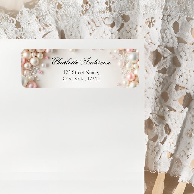 Elegant Pastel Blush Pearls Bridal Shower Return Address Label (Creator Uploaded)