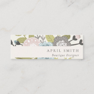 Elegant Pastel Boho Blush Blue Green Leafy Floral Mini Business Card
