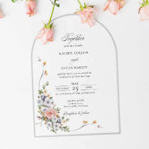 Elegant Pastel Boho Floral Arch Calligraphy Acrylic Invitations