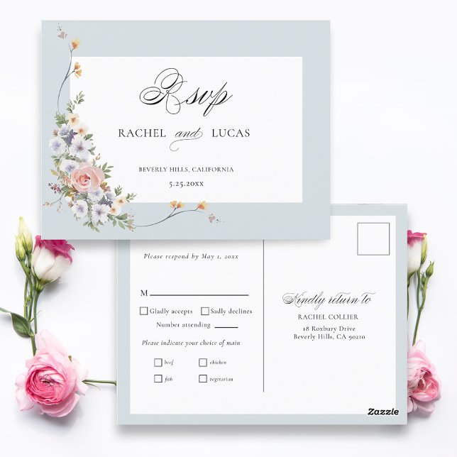 Elegant Pastel Boho Floral Calligraphy RSVP Postcard (Creator Uploaded)