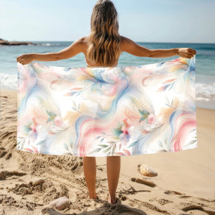 Elegant Pastel Botanical Watercolor Beach Towel