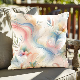 Elegant Pastel Botanical Watercolor Cushion