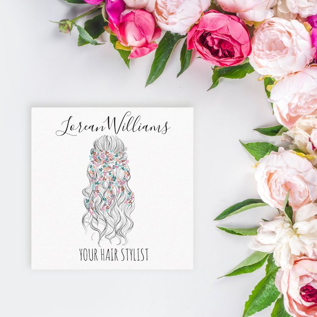 Elegant Pastel Bride Wavy Hair Styling Floral  Appointment Card (Creator Uploaded)