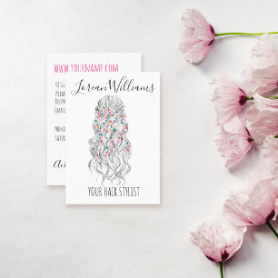 Elegant Pastel Bride Wavy Hair Styling Floral Business Card