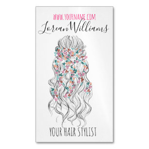 Elegant Pastel Bride Wavy Hair Styling Floral Magnetic Business Card