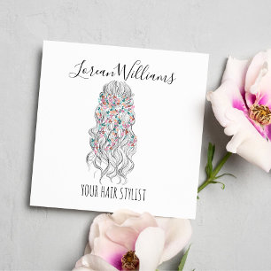 Elegant Pastel Bride Wavy Hair Styling Floral  Square Business Card